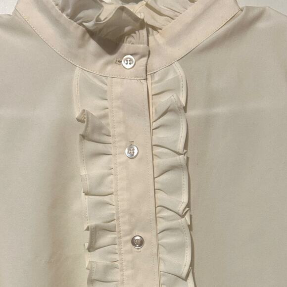 Vintage 70’s/80’s Lucky Winner Cream ruffled high neck cottagecore blouse. M/8 - Picture 4 of 5